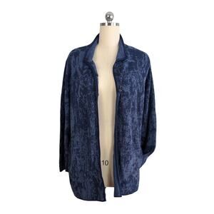 J Jill Cardigan Sweater L Blue Jacket Collar Snap Office Layer Casual Work Fall